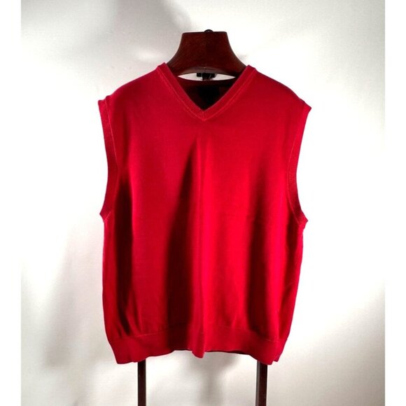 Lands End‎ Mens Red V-Neck Sweater Vest 100% Cotton Knit Pullover Holidays XL - Picture 1 of 12